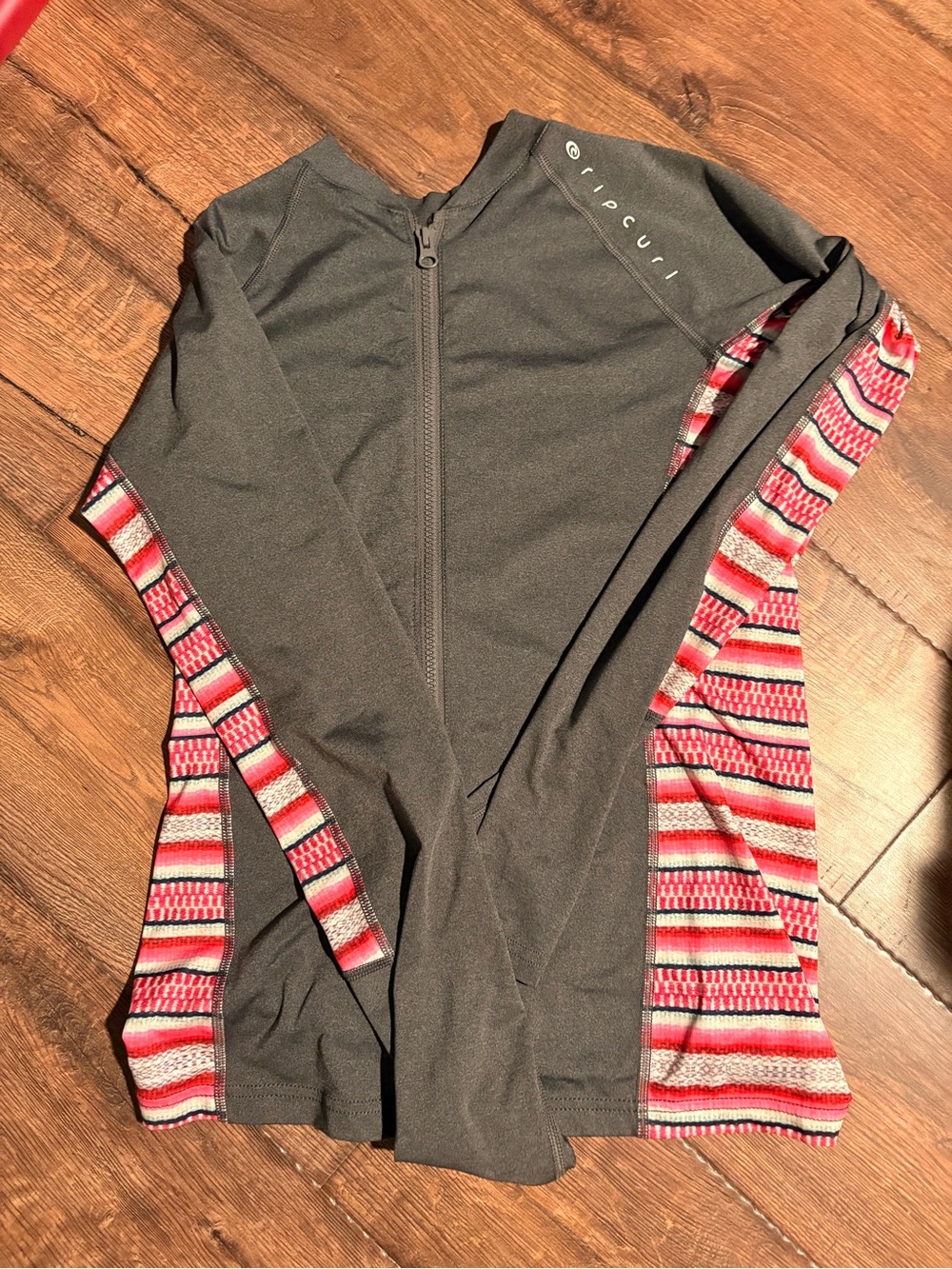 Rip Curl Women's Charcoal Zip-Up Sweater with Pink Patterned Panels